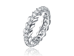 Clear Cubic Zirconia, Rhodium Plated over Brass Modern Band Ring