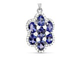 Oval Tanzanite and Cubic Zirconia Rhodium Over Sterling Silver Pendant with chain, 3.34ctw