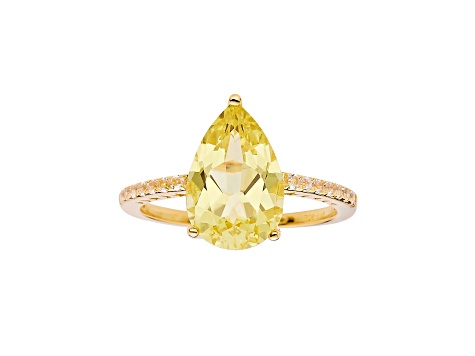 Pear Shape Lab Created Yellow Sapphire with White Topaz 18K Yellow Gold Over Sterling Silver Ring