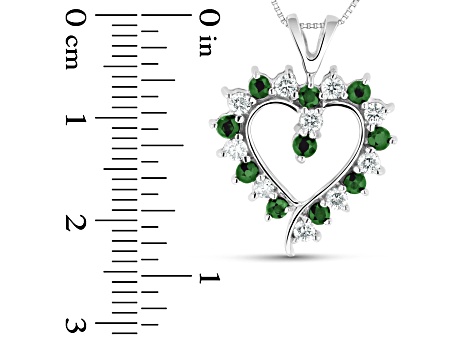 0.88ctw Emerald and Diamond Heart Shaped Pendant in 14k White Gold