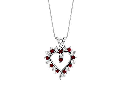 0.98ctw Ruby and Diamond Heart Shaped Pendant 14k  White Gold