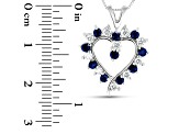 0.88ctw Blue Sapphire and White Diamond Heart Shaped Pendant 14k White Gold