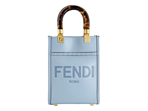 Fendi Mini Sunshine Shopper Tote Crossbody Bag 2Way Baby Blue Leather