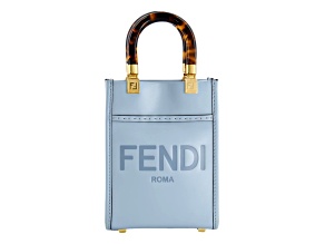 Fendi Mini Sunshine Shopper Tote Crossbody Bag 2Way Baby Blue Leather