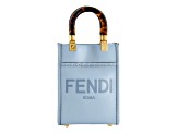 Fendi Mini Sunshine Shopper Tote Crossbody Bag 2Way Baby Blue Leather