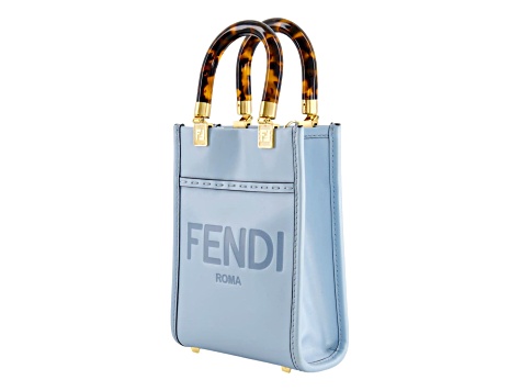 Fendi Mini Sunshine Shopper Tote Crossbody Bag 2Way Baby Blue Leather