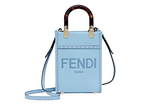 Fendi Mini Sunshine Shopper Tote Crossbody Bag 2Way Baby Blue Leather