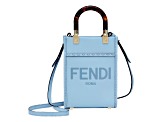 Fendi Mini Sunshine Shopper Tote Crossbody Bag 2Way Baby Blue Leather
