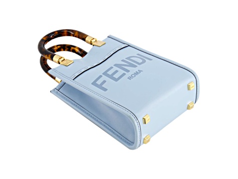 Fendi Mini Sunshine Shopper Tote Crossbody Bag 2Way Baby Blue Leather