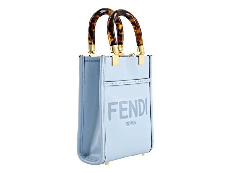 Fendi Mini Sunshine Shopper Tote Crossbody Bag 2Way Baby Blue Leather