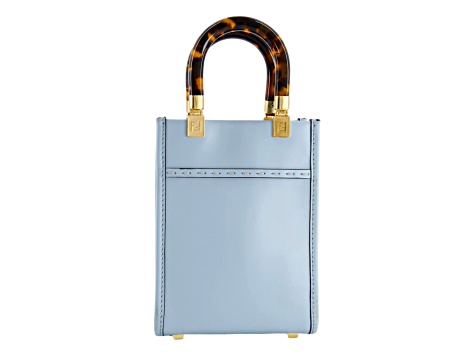 Fendi Mini Sunshine Shopper Tote Crossbody Bag 2Way Baby Blue Leather