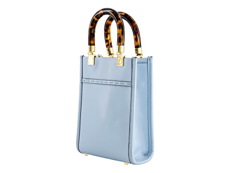 Fendi Mini Sunshine Shopper Tote Crossbody Bag 2Way Baby Blue Leather