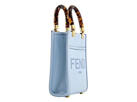 Fendi Mini Sunshine Shopper Tote Crossbody Bag 2Way Baby Blue Leather