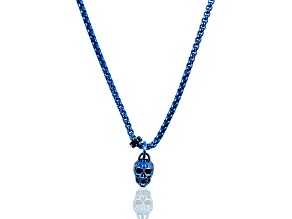 Invicta Jewelry Men's Small Skull Blue Steel Necklace - 24"
