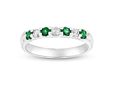 0.35ctw Emerald and Diamond Wedding Band ring in 14k White Gold