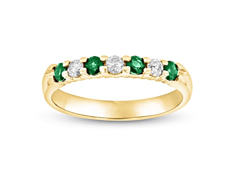 0.35ctw Emerald and Diamond Wedding Band Ring in 14k Yellow Gold