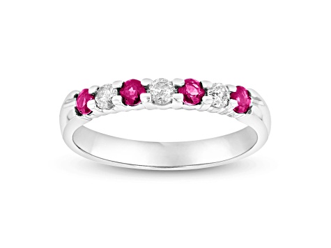 0.35ctw Ruby and Diamond Wedding Band Ring in 14k White Gold