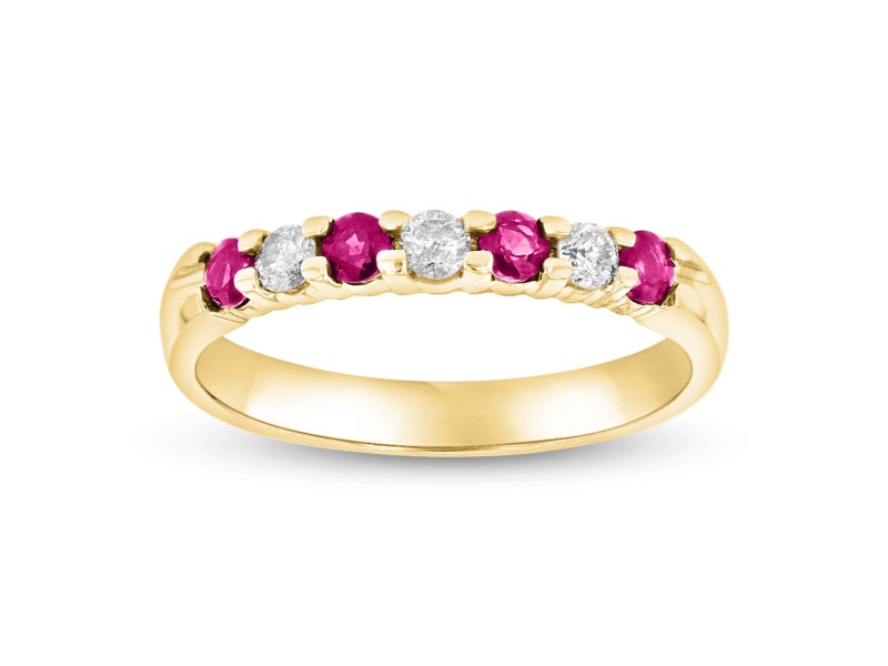 0.35ctw Ruby and Diamond Wedding Band Ring in 14k Yellow Gold