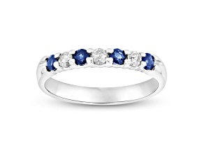 0.35ctw Sapphire and Diamond Wedding Band Ring in 14k White Gold