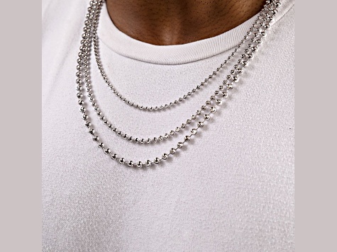 925 Sterling Silver Necklace Chain - 18 Inch Diamond Cut Beaded Chain - 1mm - Made In Indonesia - Foto 3
