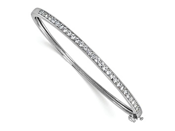 Picture of Rhodium Over Sterling Silver Polished Cubic Zirconia Hinged Bangle