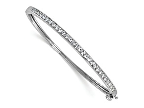 Rhodium Over Sterling Silver Polished Cubic Zirconia Hinged Bangle
