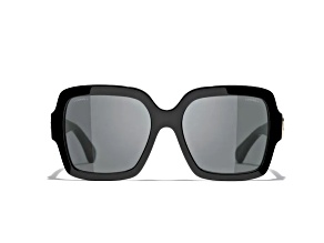 Chanel Shiny Black Square Frame with "CC" Accent/ Gray Lens Sunglasses