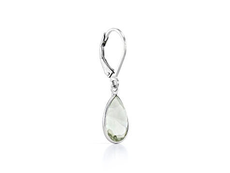 Green Pear Shape Prasiolite Sterling Silver Earrings 4ct