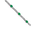 Rhodium Over 14k White Gold Diamond and Emerald Infinity Bracelet