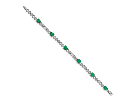 Rhodium Over 14k White Gold Diamond and Emerald Infinity Bracelet