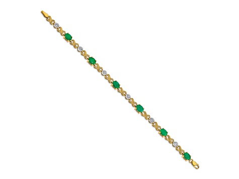 14k Yellow Gold and Rhodium Over 14k Yellow Gold Diamond and Emerald Infinity Bracelet