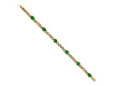 14k Yellow Gold and Rhodium Over 14k Yellow Gold Diamond and Emerald Infinity Bracelet