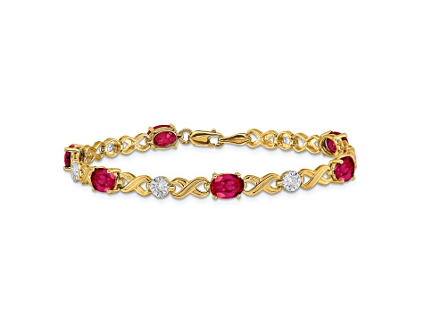 14k Yellow Gold and Rhodium Over 14k Yellow Gold Diamond and Ruby Infinity Bracelet