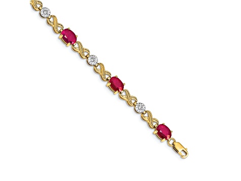 14k Yellow Gold and Rhodium Over 14k Yellow Gold Diamond and Ruby Infinity Bracelet