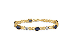 14k Yellow Gold and Rhodium Over 14k Yellow Gold Diamond and Sapphire Infinity Bracelet