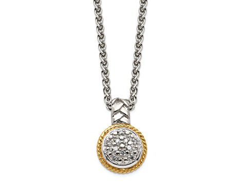 Rhodium Over Sterling Silver with 14K Accent Polished Diamond Necklace