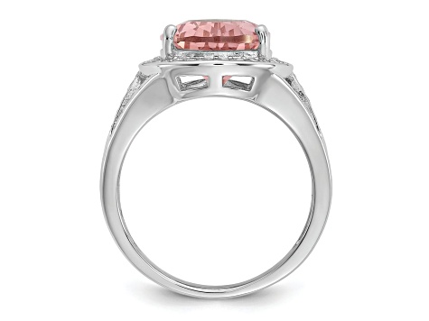 Rhodium Over Sterling Silver Pink Nano Crystal and Cubic Zirconia Teardrop Halo Ring