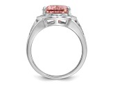 Rhodium Over Sterling Silver Pink Nano Crystal and Cubic Zirconia Teardrop Halo Ring
