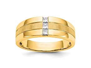 14K Yellow Gold Lab Grown Diamond Polished and Satin Men's Ring