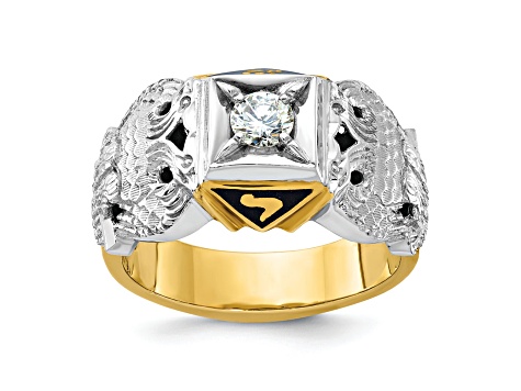 10K Two-tone Yellow and White Gold with Enamel and Diamond 32nd Scottish Rite Masonic Ring 0.5ct