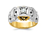 10K Two-tone Yellow and White Gold with Enamel and Diamond 32nd Scottish Rite Masonic Ring 0.5ct