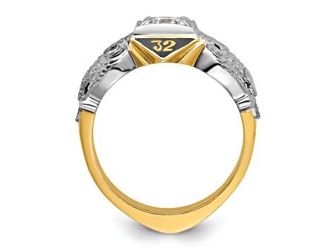 10K Two-tone Yellow and White Gold with Enamel and Diamond 32nd Scottish Rite Masonic Ring 0.5ct