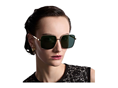 Dior Cannage Rose Gold Square Frame / Green Lenses Sunglasses