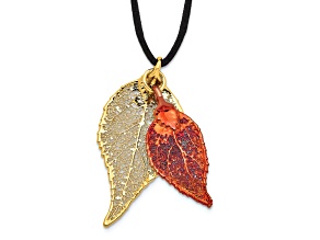 24k Yellow Gold and Iridescent Copper Dipped Double Evergreen Leaf Necklace