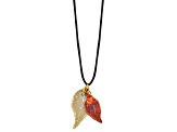 24k Yellow Gold and Iridescent Copper Dipped Double Evergreen Leaf Necklace