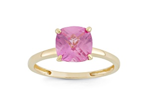 Square Cushion Lab Created Pink Sapphire 10K Yellow Gold Ring 2.20ctw