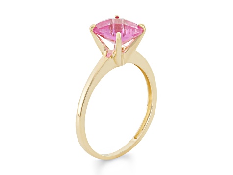 Square Cushion Lab Created Pink Sapphire 10K Yellow Gold Ring 2.20ctw