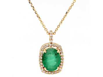 Picture of 2.93 Ctw Emerald and 0.28 Ctw White Diamond Pendant in 14K YG W/Chain