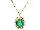 2.93 Ctw Emerald and 0.28 Ctw White Diamond Pendant in 14K YG W/Chain