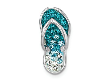 Picture of Rhodium Over Sterling Silver Polished Blue Crystal Flip Flop Chain Slide